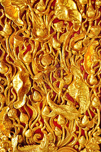 泰国红底金木雕艺术图片