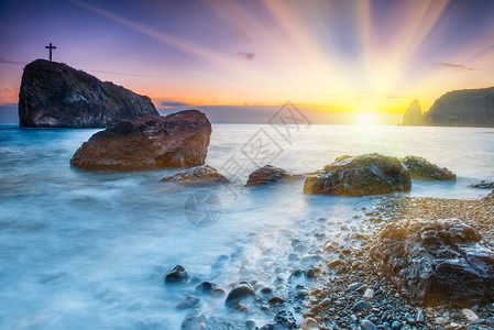 海边风景沙滩上日落有海图片