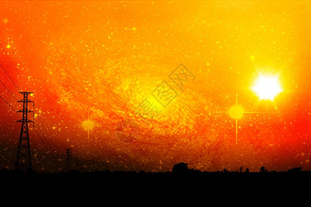 以橙色天空和银河系为核心的玉米田图片