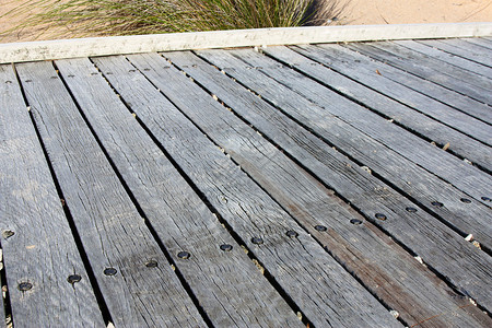 通往海滩的木桥板图片