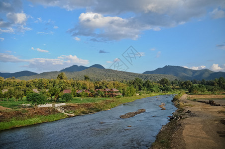 泰国北部Pai村小河和平森图片