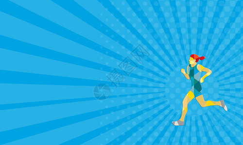 智能家居名片商业卡片显示低多边形风格的女马拉松三手赛跑者在孤立白背景下从侧面观看的背景