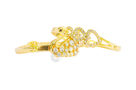 金手镯是天鹅和心的形状装饰着钻石假首饰图片