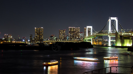 东京城市夜景日本海湾和彩虹桥景观图片