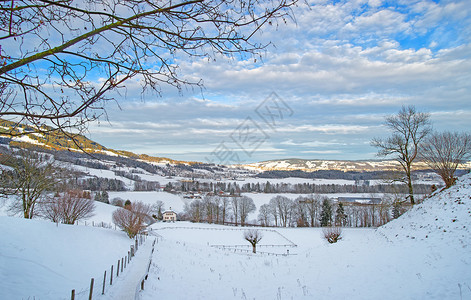 瑞士山区冬季景观的全景瑞士弗里堡省图片