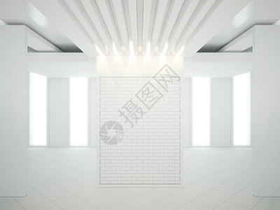 空白色现代室内的3d插图图片
