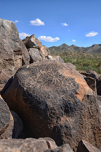 Hohokam花织品象形图是亚里桑那州岩石图片