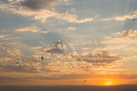 在海滩的美丽的日落海的风景照片杂志背景海报图片