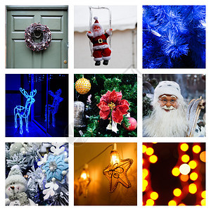 圣诞和新年晚夜拼贴典型的假日精神物图片