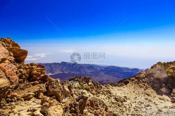 从火山顶部和西班牙特内里费加那利岛欧洲最高处看泰德图片