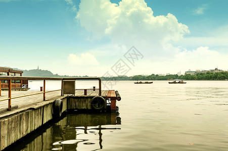 杭州西湖风光湖滨码头图片