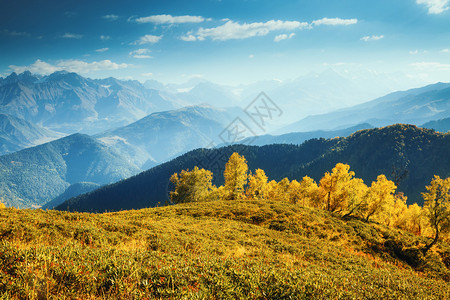 Ushba山脚下高山谷的壮丽景色戏剧早晨场景Mestia图片