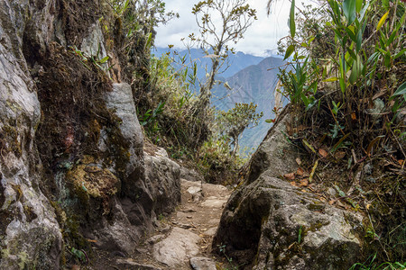 秘鲁乌班巴省库斯科地区马丘比楚区MachuPicchu通过悬崖观图片