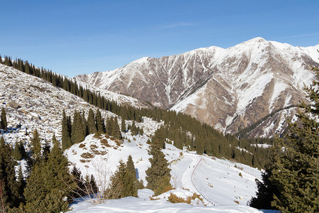 外伊犁阿拉套山区的冬季公路图片