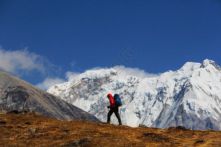 喜马拉雅山的徒步旅行者图片