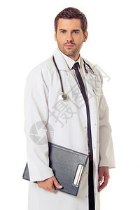 穿着白大衣的英俊医生肖像图片