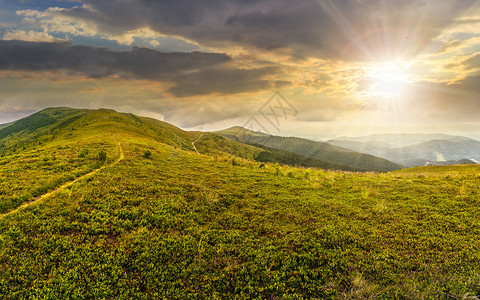 蓝色天空下的夏季山地风景图片