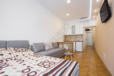 现代公寓的卧室背景图片