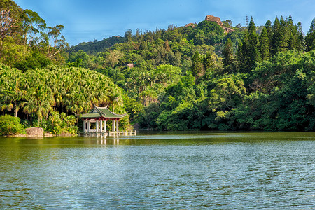 万石植物园Xiamen植物园万希湖的展品馆背景