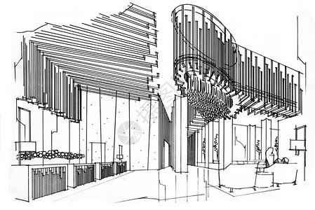 素描室内透视大堂黑白室内设计图片