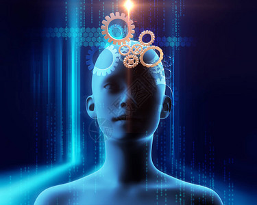 人脑技术背景下齿轮的3d渲染代表人工智能和图片