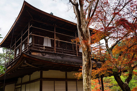 Ginkakuji寺庙或日本京都带有红色地图片