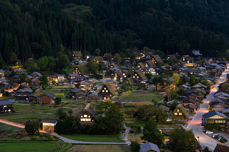 晚上在日本传统白川越村Shirak图片