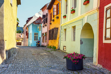 罗马尼亚Sighisoara历史悠久的城镇城市出生于德古拉Vlad图片