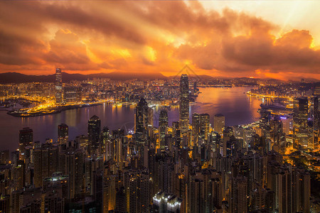 维多利亚山峰胜利港香港市九龙市和日出建筑风图片