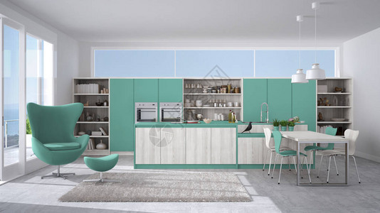 现代白色和绿宝石厨房图片