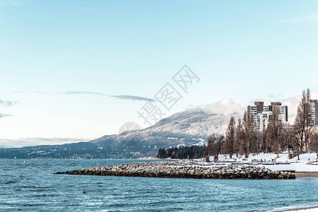 温哥华海滩被雪覆盖的照片加拿大不图片
