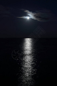 夜空和月亮在河上行走地平线上图片