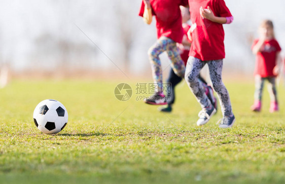 儿童足球幼儿球员在足球场上比赛图片