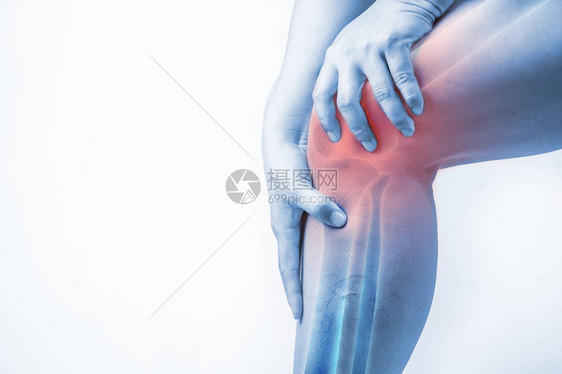 膝关节损伤在人类knee疼痛关节痛人医疗单色调突出显示在膝图片