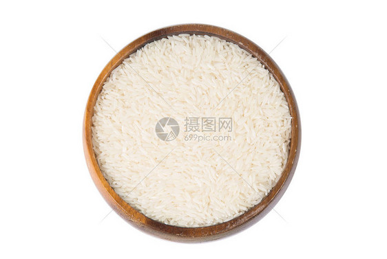 木碗中的白米ThaiJasmine水稻与图片