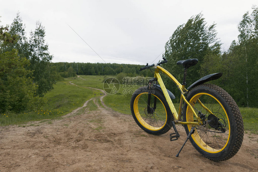 胖自行车夏日乡村脏自行车的后视图水图片