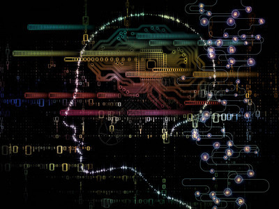 CPU思维系列适用于计算机科学人工智能和通信项目的人脸轮廓和技术符背景图片