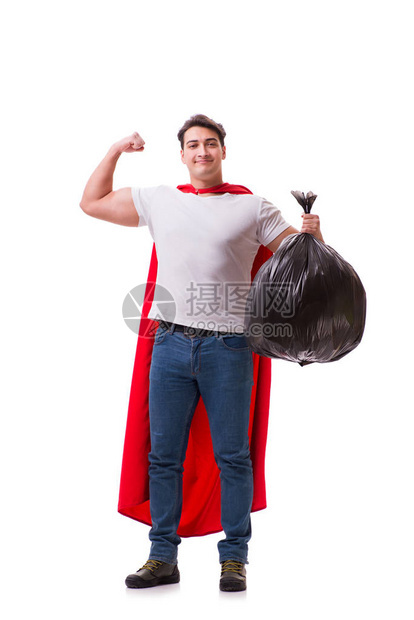 穿着垃圾袋的超级英雄男子在图片