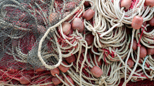 渔民捕鱼中的渔网缠结图片