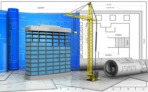 3d建筑施工图以蓝图版背景的图片