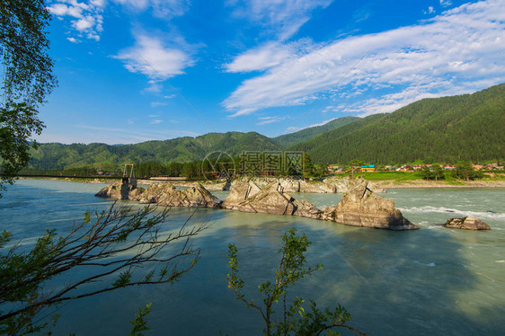 俄罗斯西伯利亚阿勒泰的快速山区河流卡吞一个受欢迎的旅游胜图片