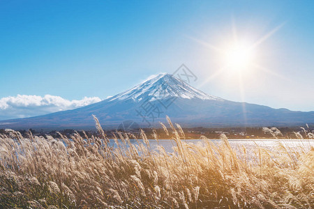 日本富士山的秋天河口湖是日本观赏富士山风景的图片