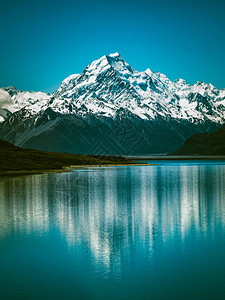 库克山在Pukaki湖的景色反射图片