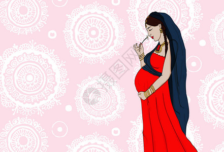 身着孕期服装的印度孕妇为产妇做好准备等待婴儿出图片