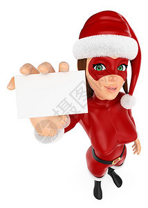 3天的圣诞节人物插图女蒙面超级英雄拿着一张空白卡孤图片