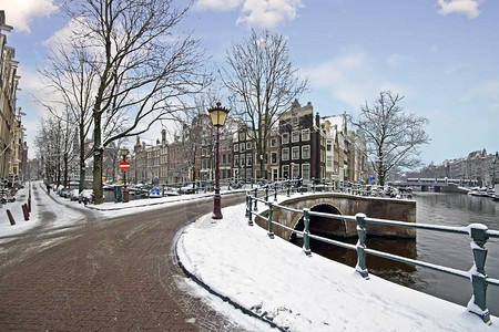 荷兰冬季的雪季阿姆斯特丹SnowyA背景图片