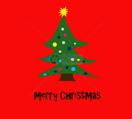 圣诞贺卡红色背景上的圣诞树图片