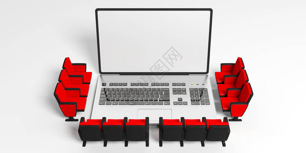 家庭影院或网络研讨会概念电影用笔记本空白屏幕复制空间白色背图片