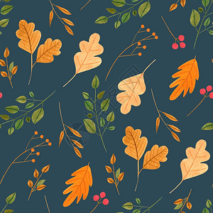 水颜色简单的秋叶和树枝无缝的图案手画在图片