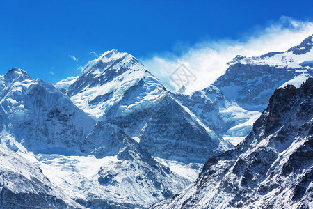 风景优美的喜马拉雅山山脉两座区域尼泊尔观图片